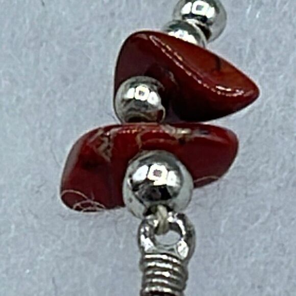 Red Jasper & sterling earrings with feathers - Picture 2 of 7